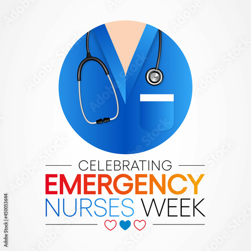 Emergency Nurses week is observed every year in October, ER nurses treat patients who are suffering from trauma, injury or severe medical conditions and require urgent treatment. Vector illustration