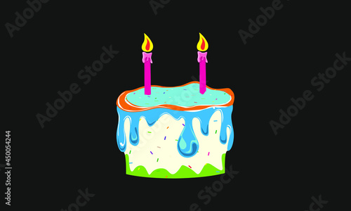 Birthday Cake Sprinkle with two candles Silhouette isolated on Black Background
