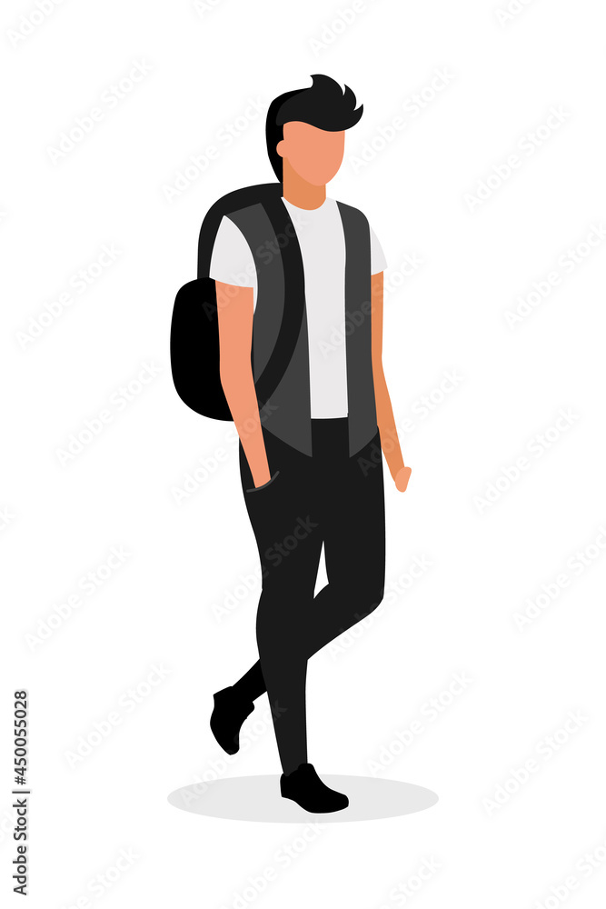 Male high school senior semi flat color vector character. Posing figure. Full body person on white. University student boy isolated modern cartoon style illustration for graphic design and animation