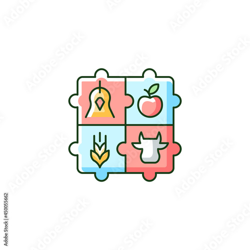 Agricultural cooperative RGB color icon. Farmers co op. Farmers society, organization. Agribusiness economic development and management. Isolated vector illustration. Simple filled line drawing