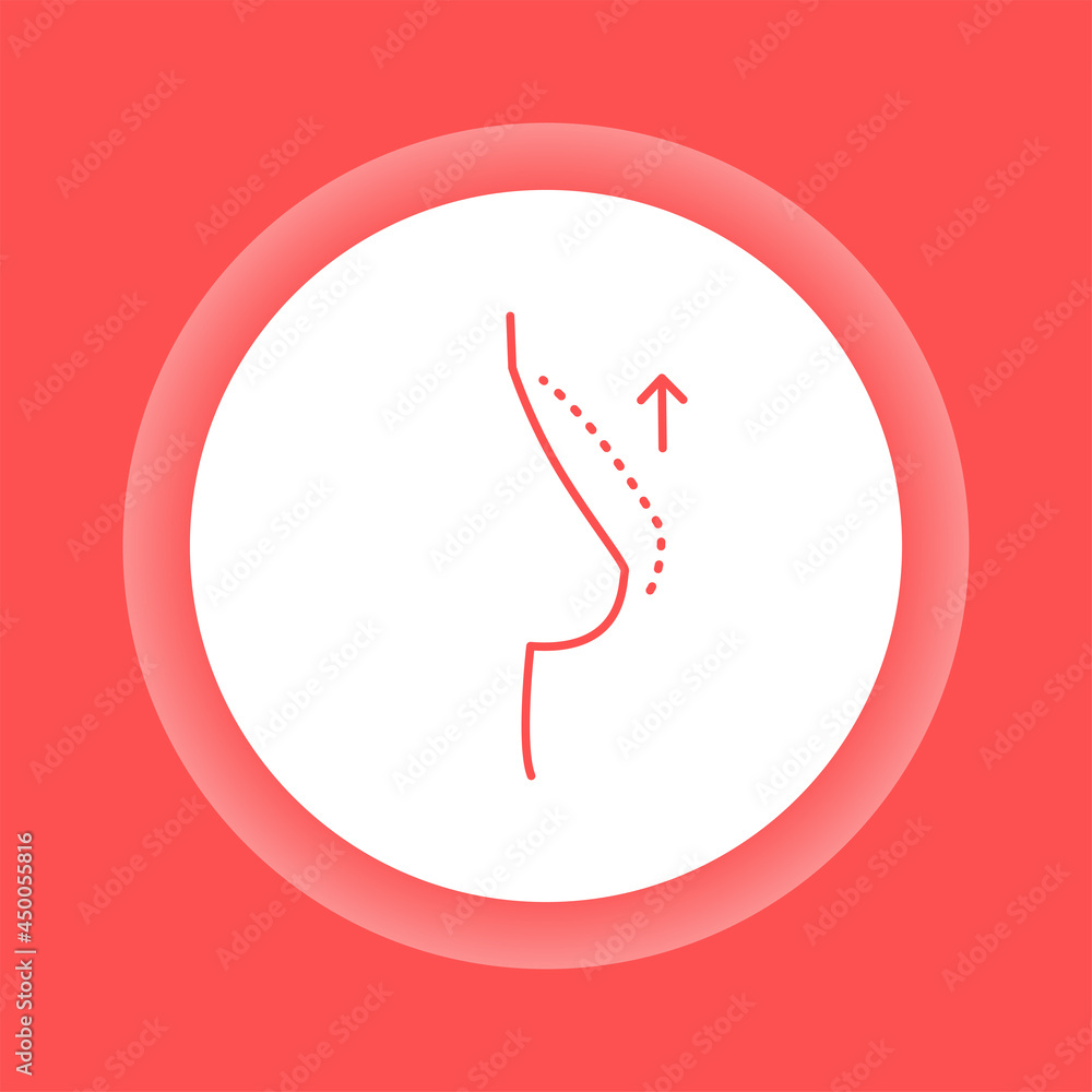 Fototapeta premium Female breast lifting color button icon. Plastic body surgery.