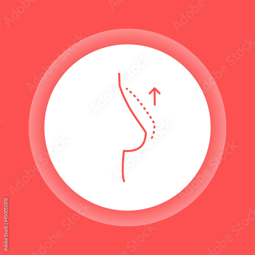Female breast lifting color button icon. Plastic body surgery.