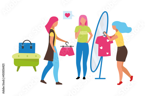Female fashion sales assistant semi flat color vector characters. Full body people on white. Assisting at clothes store isolated modern cartoon style illustration for graphic design and animation