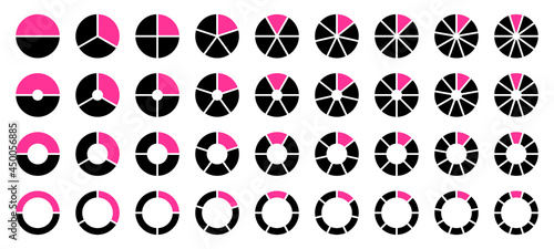 Set Runde Tortendiagramme Schwarz Pink