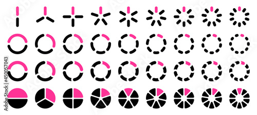 Set Gerundete Tortendiagramme Schwarz Pink
