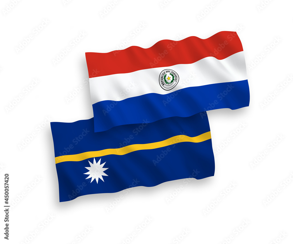 Fototapeta premium Flags of Republic of Nauru and Paraguay on a white background