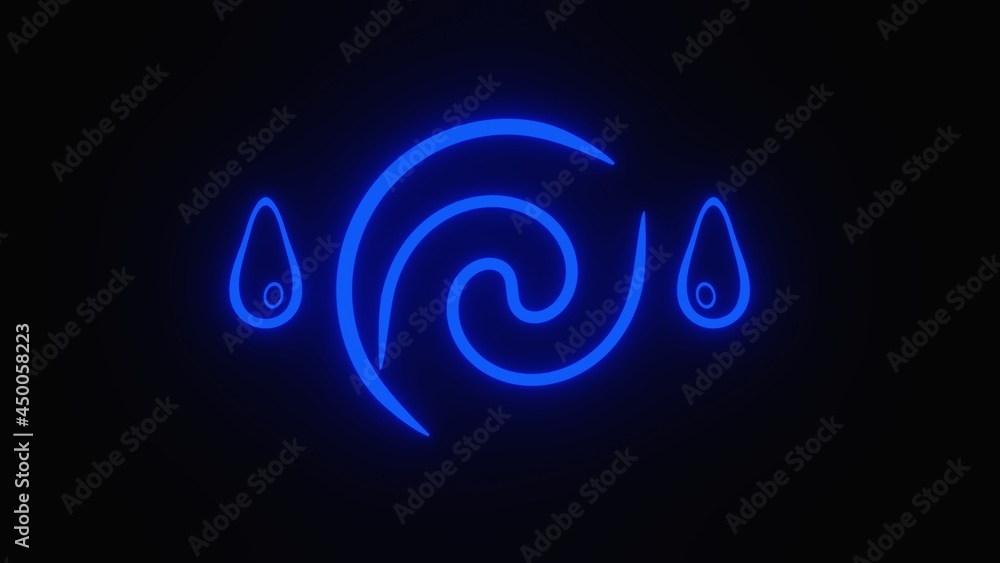 Neon blue water element symbol on black background. Glowing sign Neon blue water element symbol on black background. Glowing sign