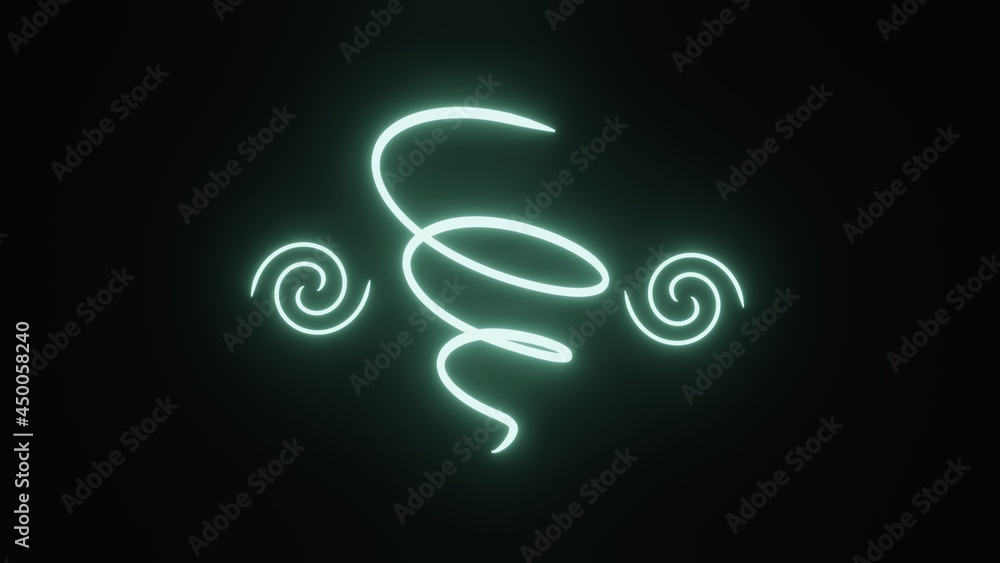 Neon white air element symbol on black background. Glowing sign Neon white air element symbol on black background. Glowing sign