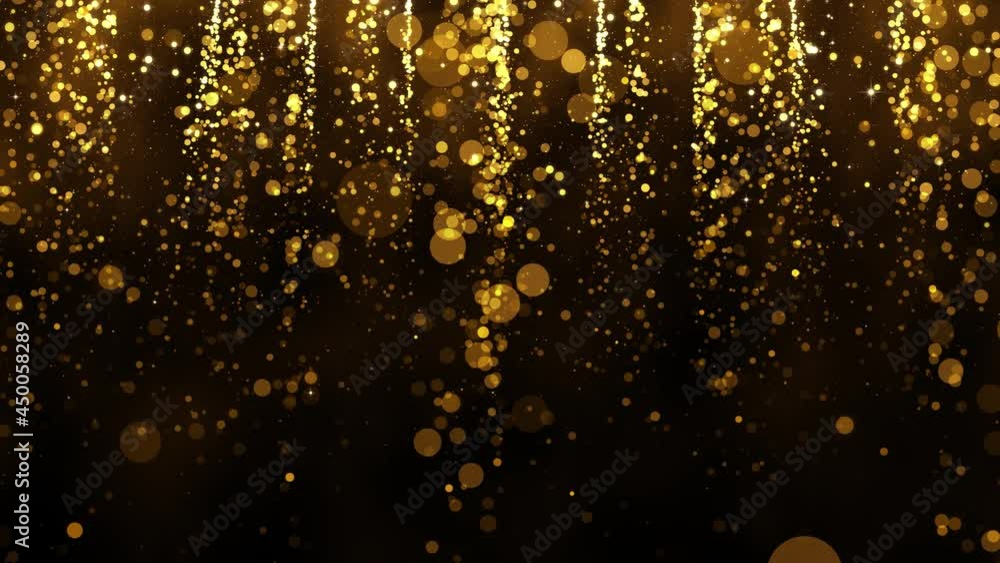 Background with falling gold glitter particles. Rain of golden confetti ...