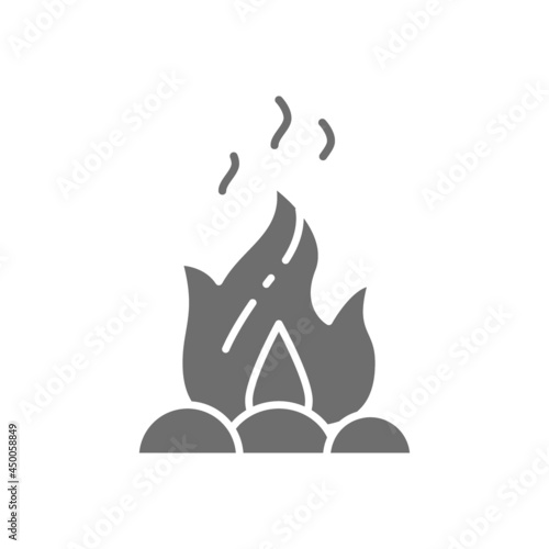 Campfire, fire, bonfire grey icon. Isolated on white background