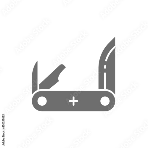 Vector jackknife, pocket knife, multitools grey icon.