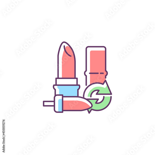 Refillable lipstick RGB color icon. Sustainable cosmetic. Eco friendly package. Zero waste container. Reusable products. Lip balm tube. Isolated vector illustration. Simple filled line drawing