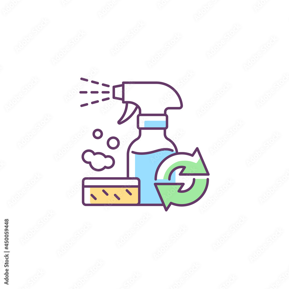 Fototapeta premium Refillable cleaning bottle RGB color icon. Domestic washing products supply. Cleaner dispenser. Eco friendly package for glass washer. Isolated vector illustration. Simple filled line drawing