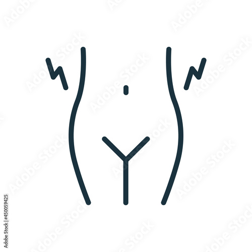 Abdominal Pain During Menstruation Line Icon. Premenstrual Syndrome Linear Pictogram. Stomach Ache and Menstrual Cramps Pain Outline Icon. Editable Stroke. Isolated Vector Illustration