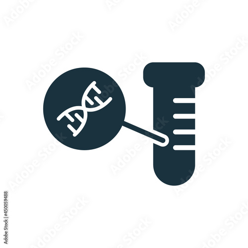 DNA Molecule in Test Tube Silhouette icon. Scientist or Laboratory Test Tube with DNA Molecule. Science Research concept. Vector illustration