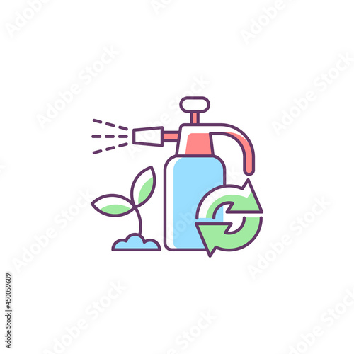 Garden chemicals refill RGB color icon. Pesticide sprayer. Natural fertilizer. Eco friendly package. Pest control. Reusable products. Isolated vector illustration. Simple filled line drawing