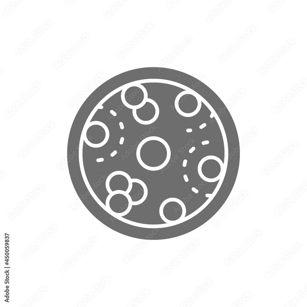 Leukemia, blood cells with cancer virus, oncology grey icon. Leukemia, blood cells with cancer virus, oncology grey icon.