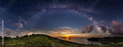 Milky way over sea landscape.
