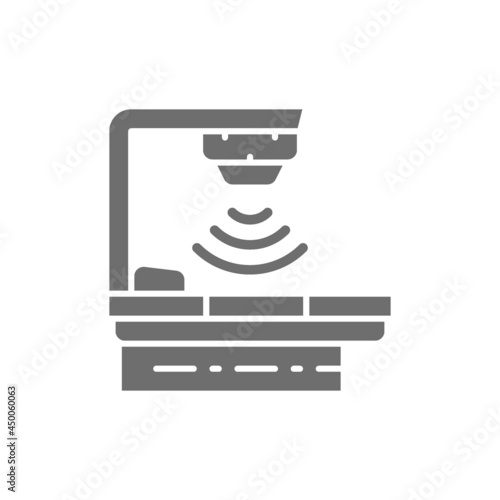 Cancer treatment device, radiation therapy, radiotherapy grey icon.