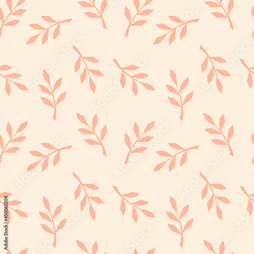 Tropical leaves on a pastel pink background. Foliage and branches seamless pattern for trendy fabrics, decorative pillows, bedding, interior design. Vector.