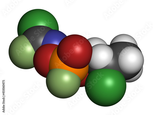 Novichok agent A-234 molecule, chemical structure as proposed by Hoenig and Ellison. 3D rendering. photo