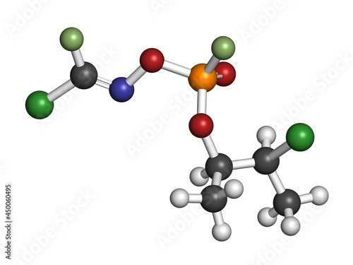Novichok agent A-234 molecule, chemical structure as proposed by Hoenig and Ellison. 3D rendering. photo