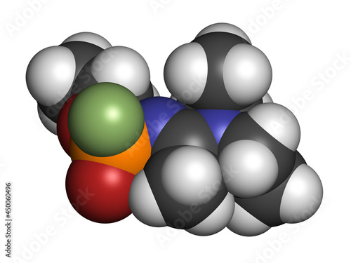 Novichok agent A-234 molecule, chemical structure as proposed by Mirzayanov. 3D rendering. photo