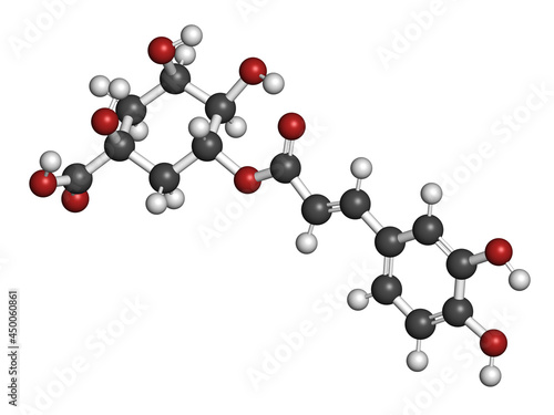 Chlorogenic acid herbal molecule. 3D rendering. photo