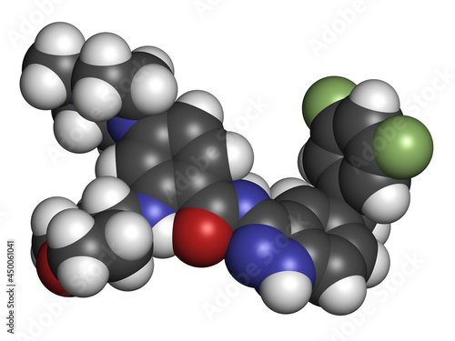 Entrectinib cancer drug molecule. 3D rendering. photo
