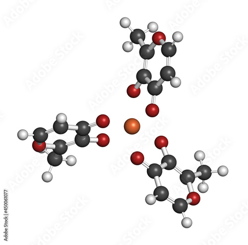 Canvas Print Ferric maltol iron deficiency drug molecule. 3D rendering.