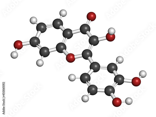 Fisetin plant polyphenol molecule. 3D rendering. photo