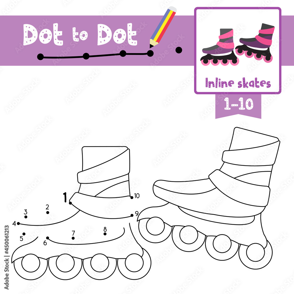 Dot to dot educational game and Coloring book Inline Skates cartoon ...