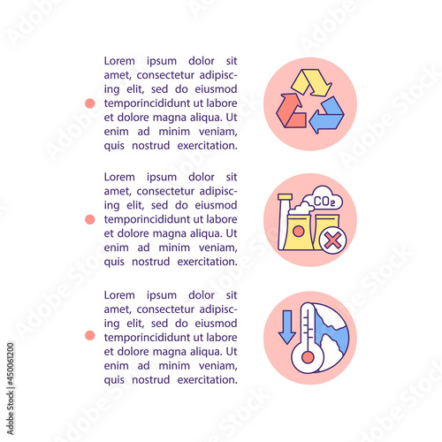 Climate change mitigation concept line icons with text. PPT page vector template with copy space. Brochure, magazine, newsletter design element. Global warming limit linear illustrations on white
