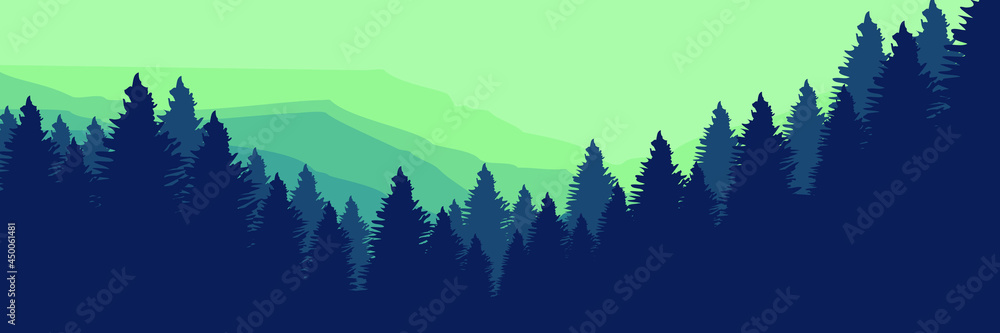 Fototapeta premium morning view mountain landscape vector illustration good for wallpaper, background, backdrop, design template, tourism template, and web banner