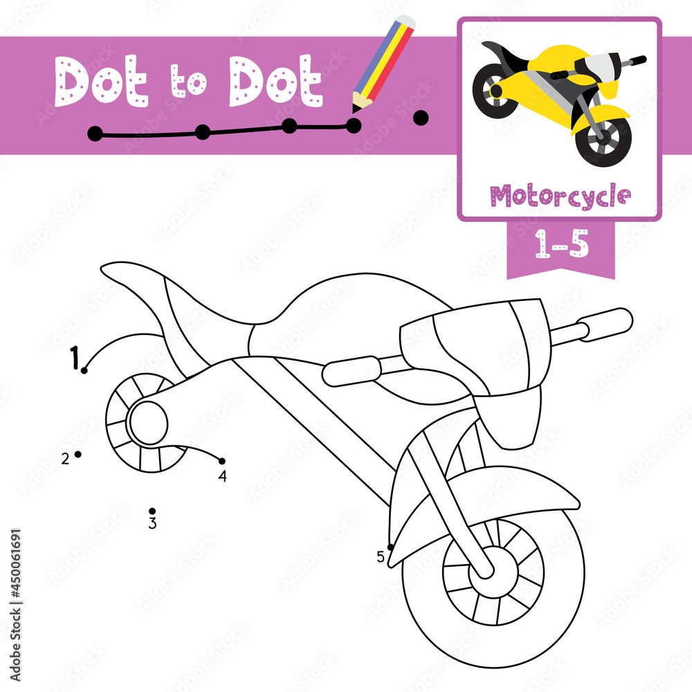 Dot to dot educational game and Coloring book Motorcycle cartoon ...