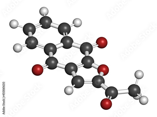 Napabucasin cancer drug molecule. 3D rendering. photo