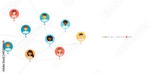 social network connection for online business, networking concept with diverse people, vector illustration
