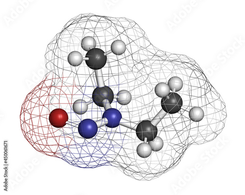 N-Nitroso-diethylamine or NDEA carcinogenic molecule. 3D rendering. photo