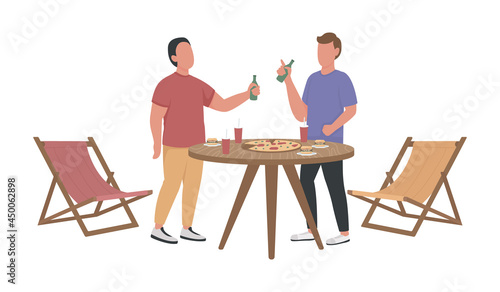 Male friends exchanging news semi flat color vector characters. Full body people on white. Neighbourhood meeting isolated modern cartoon style illustration for graphic design and animation