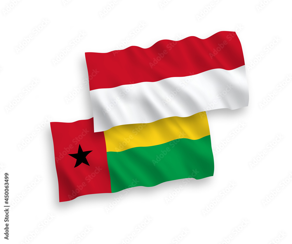 Flags of Indonesia and Republic of Guinea Bissau on a white background Flags of Indonesia and Republic of Guinea Bissau on a white background