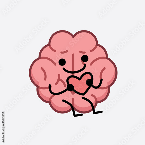 Vector Illustration of Brain Character with cute face and simple body line drawing