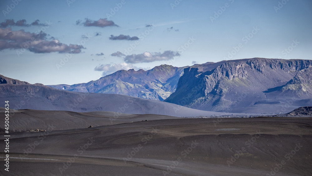 Naklejka premium Volcanic black sands in the central highlands of Iceland.
