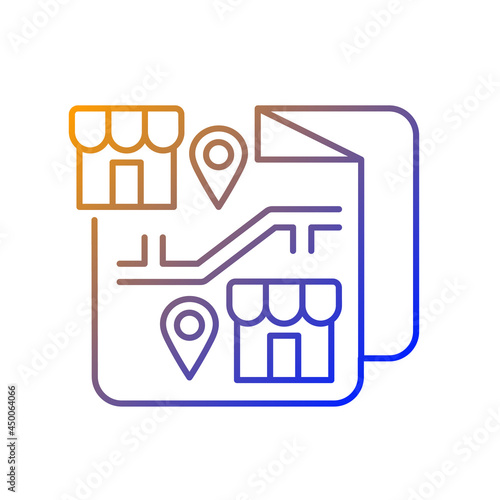 Franchising gradient linear vector icon. Business grant license. Market share and geographical reach increasing. Thin line color symbols. Modern style pictogram. Vector isolated outline drawing