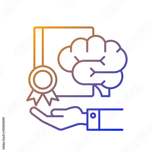 Wallpaper Mural Corporate intellectual property gradient linear vector icon. Company asset. Hand holding brain and certificate. Thin line color symbols. Modern style pictogram. Vector isolated outline drawing Torontodigital.ca