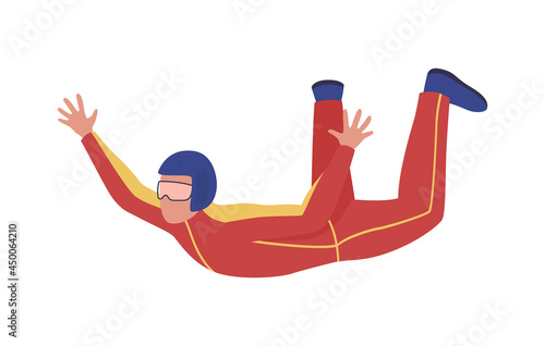 Astronaut takes wind tunnel training semi flat color vector character. Full body person on white. Skydiving course isolated modern cartoon style illustration for graphic design and animation