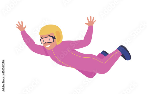 Excited skydiver semi flat color vector character. Full body person on white. Recreational wind tunnel skydiving isolated modern cartoon style illustration for graphic design and animation