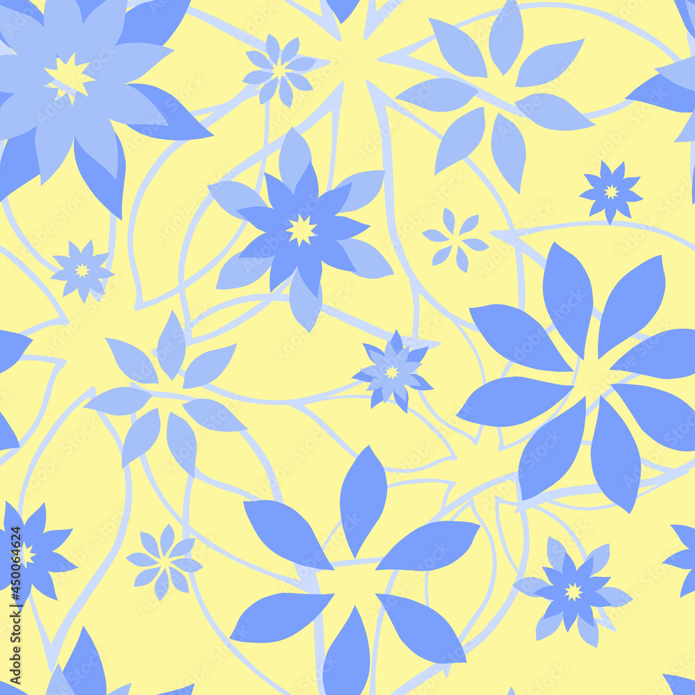 Abstract fantasy flowers seamless pattern background. Stylized geometric floral motifs endless texture. Simplified editable repeating surface design. Flat boundless ornament for fabric or invitation