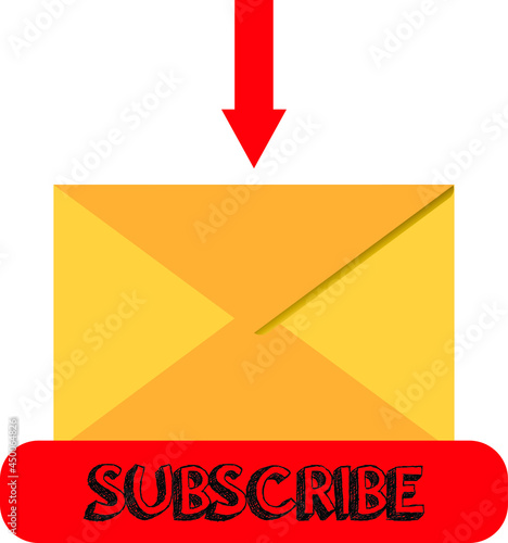 light yellow letter and at the bottom a red button with the words "subscription" and a red arrow at the top 