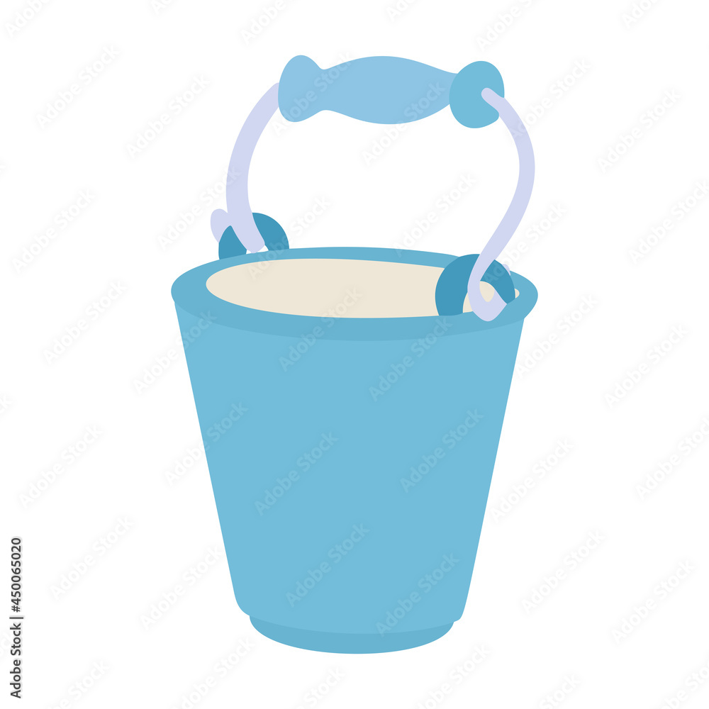 Blue plastic bucket full of water flat cartoon vector illustration icon isolated on white background Blue plastic bucket full of water flat cartoon vector illustration icon isolated on white background