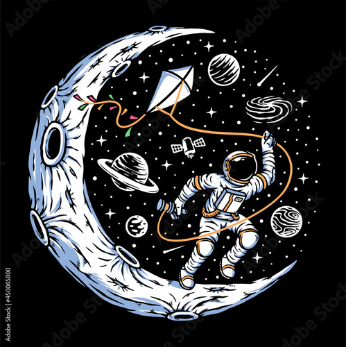 astronauts flying kites on the moon